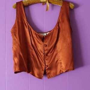 Silk VS gold label cropped button-down tank